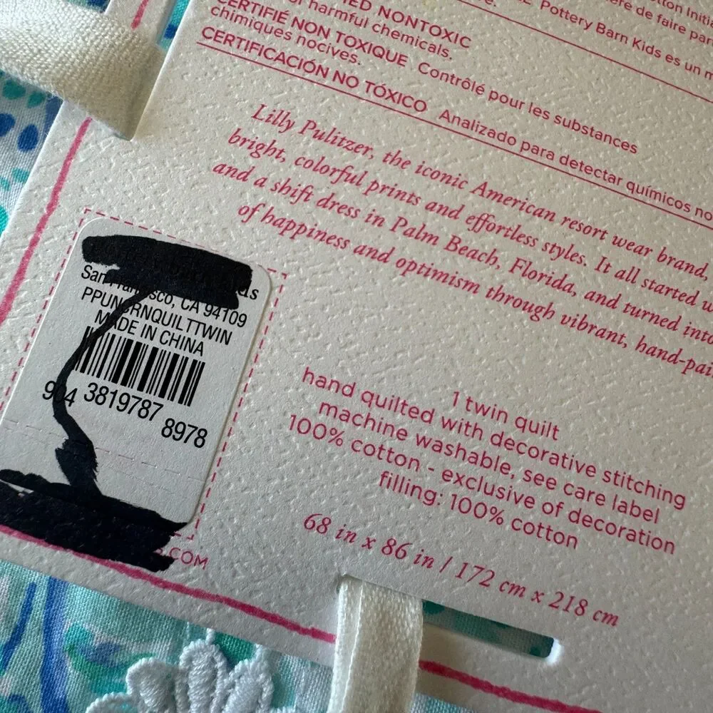Pottery Barn Kids Lilly Pulitzer Patchwork Border Quilt Twin Size 100% Cotton